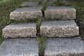 A stone path in the park and a granite staircase with steps. Stone steps in the garden Royalty Free Stock Photo