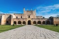 Stone path to the facade of the Convent de San Bernardino de Siena in Valladolid, Yucatan, Mexico