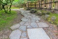 Stone Path Walkway with Bamboo Fence