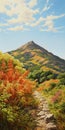 Highly Detailed Foliage: A Mountain Painting Inspired By Bay Area Figurative Art