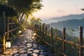 Stone Pathway in Zen Garden at Sunrise Royalty Free Stock Photo