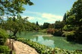 Stone pathway in lucious garden Royalty Free Stock Photo