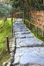 Stone pathway and stair are in beautiful moss garden of Ginkakuji shrine. Ginkaku-ji or Jisho-ji is Zen temple in the Sakyo ward, Royalty Free Stock Photo