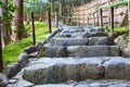 Stone pathway and stair are for visitors in beautiful moss garden of the Ginkakuji shrine. Ginkaku-ji or Jisho-ji is a Zen temple Royalty Free Stock Photo