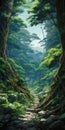 Enchanting Forest Path In Anime Art Style