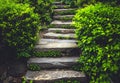 Stone pathway winding through lush green garden Royalty Free Stock Photo