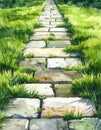 Stone Path Through Lush Green Grass in a Serene Landscape Royalty Free Stock Photo