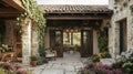 Stone Patio with Double Doors Opening to a Garden Royalty Free Stock Photo