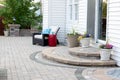 Stone Patio of Luxury Home with Steps to Back Door Royalty Free Stock Photo