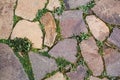 Stone pattern. Stone pavement overgrown with grass and moss. Royalty Free Stock Photo