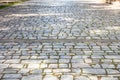 Stone paved footpath, cobblestone pathway background texture