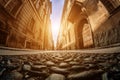 Stone pavement in Italy.Toning. Soft focus. fish-eye