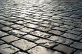 Stone pavement in perspective. grey block texture Royalty Free Stock Photo