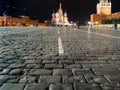 Stone pavement of Red Square in Moscow at night Royalty Free Stock Photo