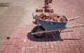 Stone Pavers bricks being layed on ground for landscaping project. Royalty Free Stock Photo