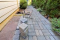 Stone Pavers and Tools for Side Yard Landscaping Royalty Free Stock Photo