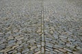Stone paving medieval, granite, gneiss, small rectangular shape brushed old stones cobblestone paving, path, sidewalk gray brown c