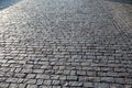 Stone paving stone in the light of the sunrise in Prague Royalty Free Stock Photo