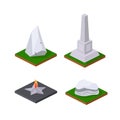 Stone pedestals, monumental monuments, eternal flame on pedestal.