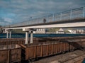 Stone pedestrian bridge over the railroad tracks Royalty Free Stock Photo