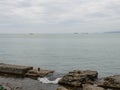 Stone pier. Mooring place for ships. Desert harbor Royalty Free Stock Photo