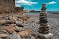 A stone pile on the sea beach. Stone tower closeup. Royalty Free Stock Photo