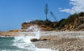 A stone pile on the sea beach. Stone tower closeup. Royalty Free Stock Photo