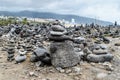 Stone piles Cairns on Playa Jardin, Peurto de la Cruz, Tenerife, Canary Islands, Spain