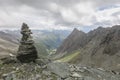 The stone pillar on a climbing route to Grossglockner rock summit in Austrian Alps, Kals am Grossglockner, Austria Royalty Free Stock Photo