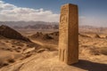 Stone pillar middle eastern in desert. Generate ai