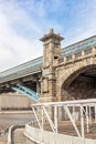 Stone pillar-support and glass ceilings of the Andreevsky bridge Royalty Free Stock Photo