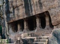 Stone pillars carved in single Sandstone in Badami , Karnataka. Royalty Free Stock Photo