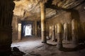 stone pillars inside a cavernous, multi-chambered cave