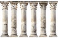 Stone Pillars Set Isolated, Old Roman Columns, Marble Greek Pillar, Rome Greece Architecture Royalty Free Stock Photo