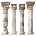 Stone Pillars Set Isolated, Old Roman Columns, Marble Greek Pillar, Rome Greece Architecture Royalty Free Stock Photo