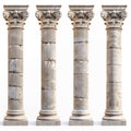 Stone Pillars Set Isolated, Old Roman Columns, Marble Greek Pillar, Rome Greece Architecture Royalty Free Stock Photo