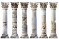 Stone Pillars Set Isolated, Old Roman Columns, Marble Greek Pillar, Rome Greece Architecture Royalty Free Stock Photo