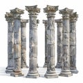 Stone Pillars Set Isolated, Old Roman Columns, Marble Greek Pillar, Rome Greece Architecture Royalty Free Stock Photo