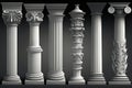 Stone Pillars Set, Old Roman Columns, Marble Greek Pillar, Rome Greece Architecture, Generative AI Illustration Royalty Free Stock Photo
