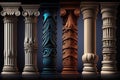 Stone Pillars Set, Old Roman Columns, Marble Greek Pillar, Rome Greece Architecture, Generative AI Illustration Royalty Free Stock Photo