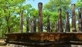 Stone pillers of ancient building in Polonnaruwa, Sri Lanka Royalty Free Stock Photo