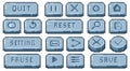 Stone pixel buttons. Old school video game interface elements, 8 bit retro app navigation panel. Vector square UI game