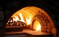 Stone pizza oven and pepperoni pizza close up Royalty Free Stock Photo