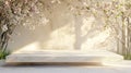 Stone Platform with Cherry Blossoms in Sunlight Royalty Free Stock Photo