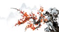 Stone plum Chinese ink painting Royalty Free Stock Photo