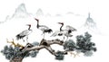 Pine crane year-end Chinese painting Royalty Free Stock Photo