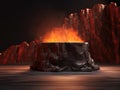 Stone podium for product presentatio surrounded by lava. Showcase with empty space. Generative Ai illustration