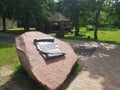 Stone with a poem in Belarusian. writer Yanka Kupala. Museum complex `Dukorsky maentak` Royalty Free Stock Photo