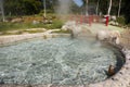 Stone pool mineral hot water for thai people and foreign travelers travel visit and cooking boiling eggs in San Kamphaeng Hot