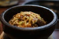 Stone pot bibimbap Bibimbap rice stone bowl,stone-roasted bibimbap Royalty Free Stock Photo